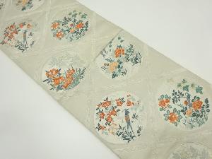 アンティーク　格天井に花鳥模様織り出し袋帯（材料）